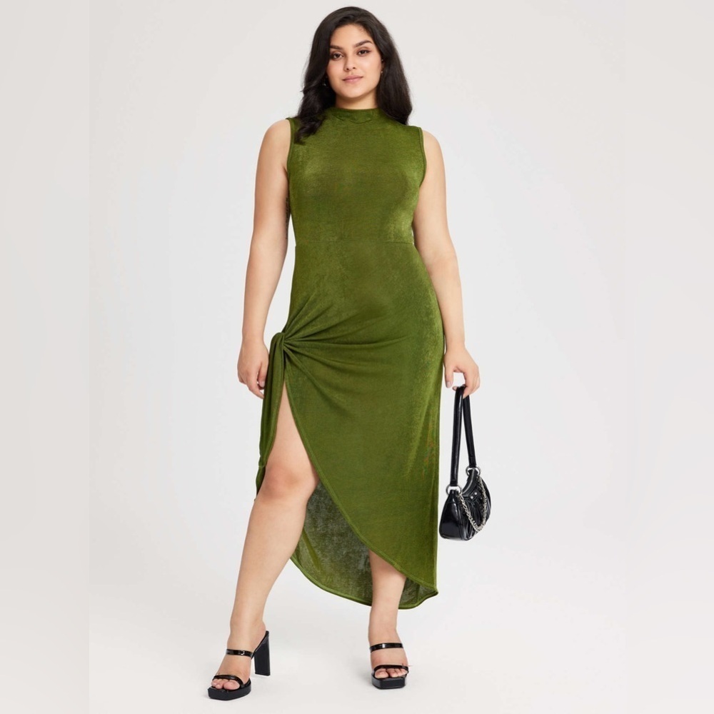 Cider Green Sleeveless Split Maxi Dress - New - Size 3XL